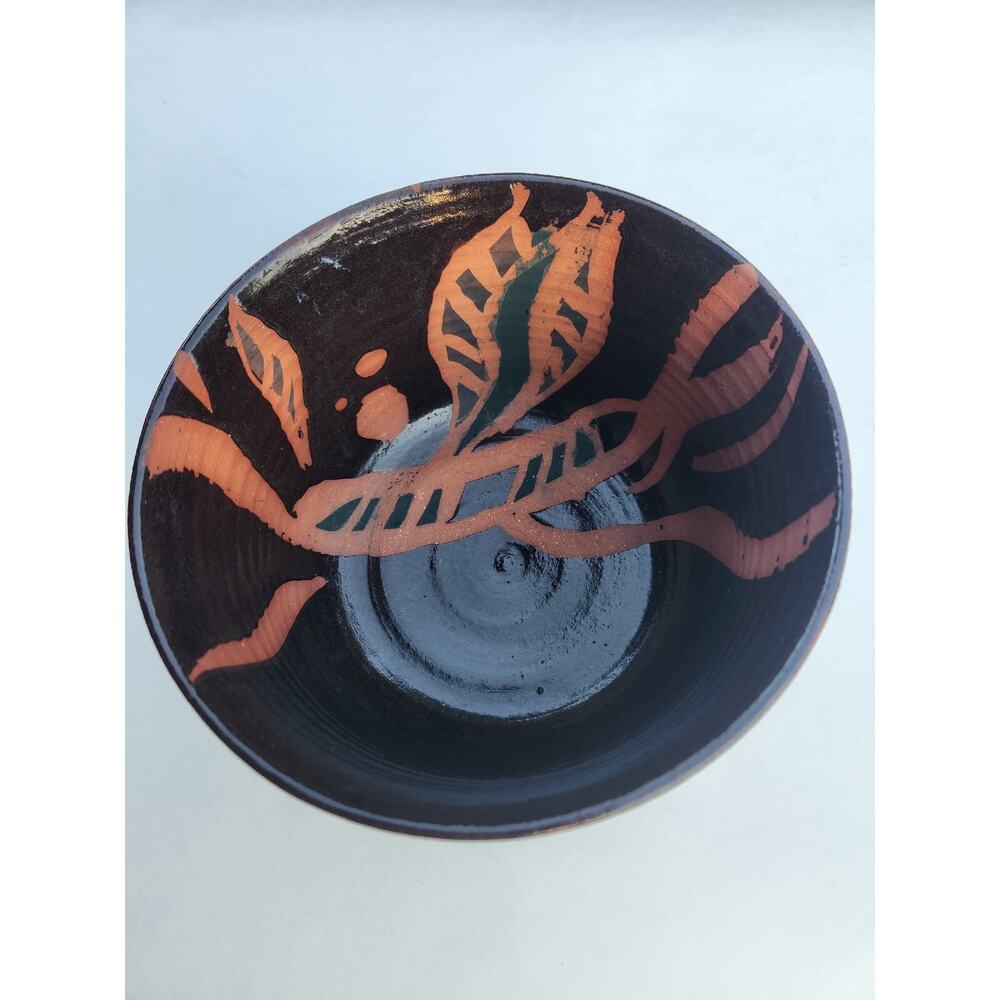 Brown Glazed Studio Art Pottery Bowl Dish Signed